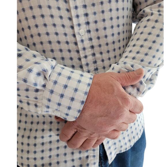 Haggar Button Down Dress Shirt Sz L Blue Gray Checkered Fade Plaid Classic - Picture 3 of 10